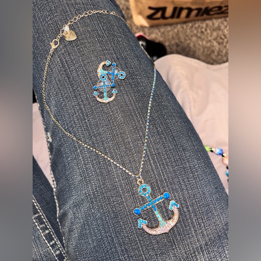 Betsey Johnson Blue and Silver Anchor Necklace